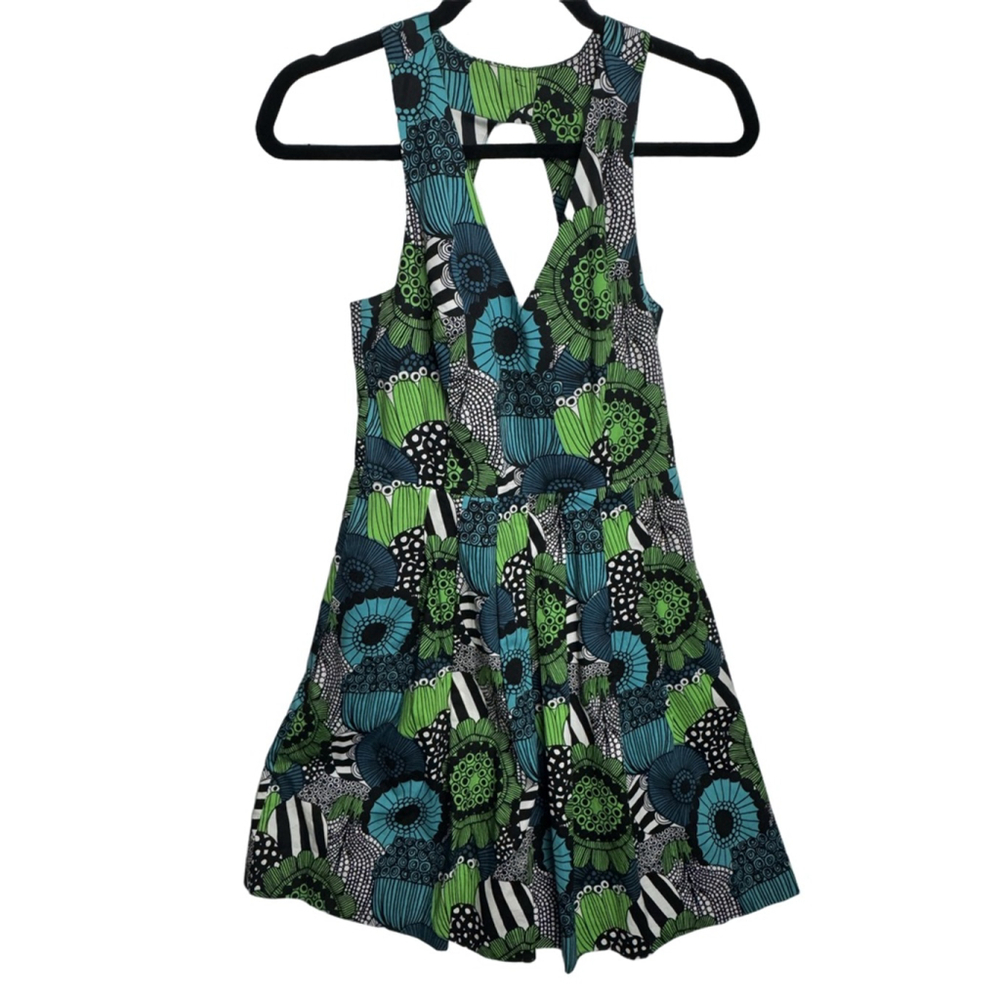 Banana Republic Marimekko Green Blue Floral Mini Dress Size 4